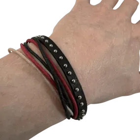 Cotton Studded Leather Bracelet Wristband Bangle Mens Womens Boys Girl Jewellery