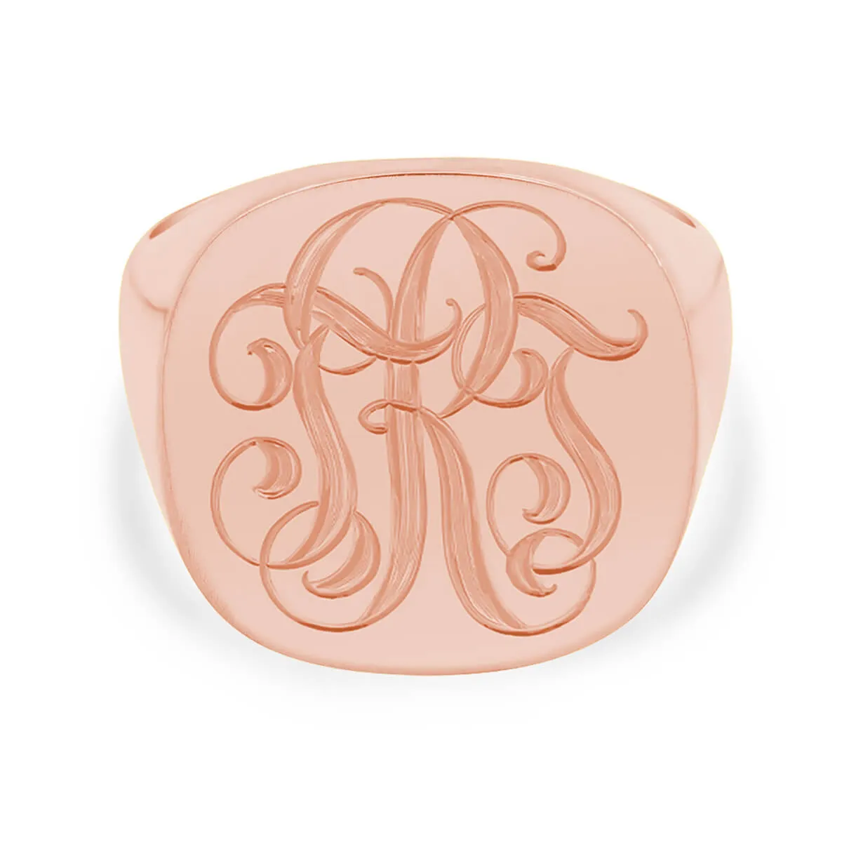 Men's Square Signet Ring - Extra Large - Hand Engraved Script Monogram