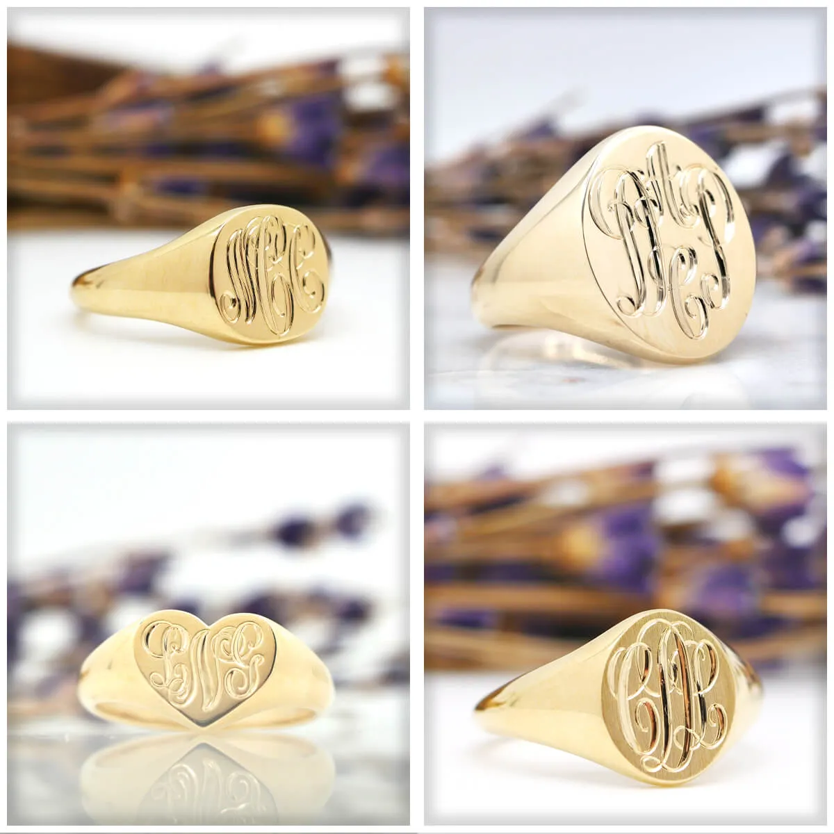 Men's Square Signet Ring - Extra Large - Hand Engraved Script Monogram