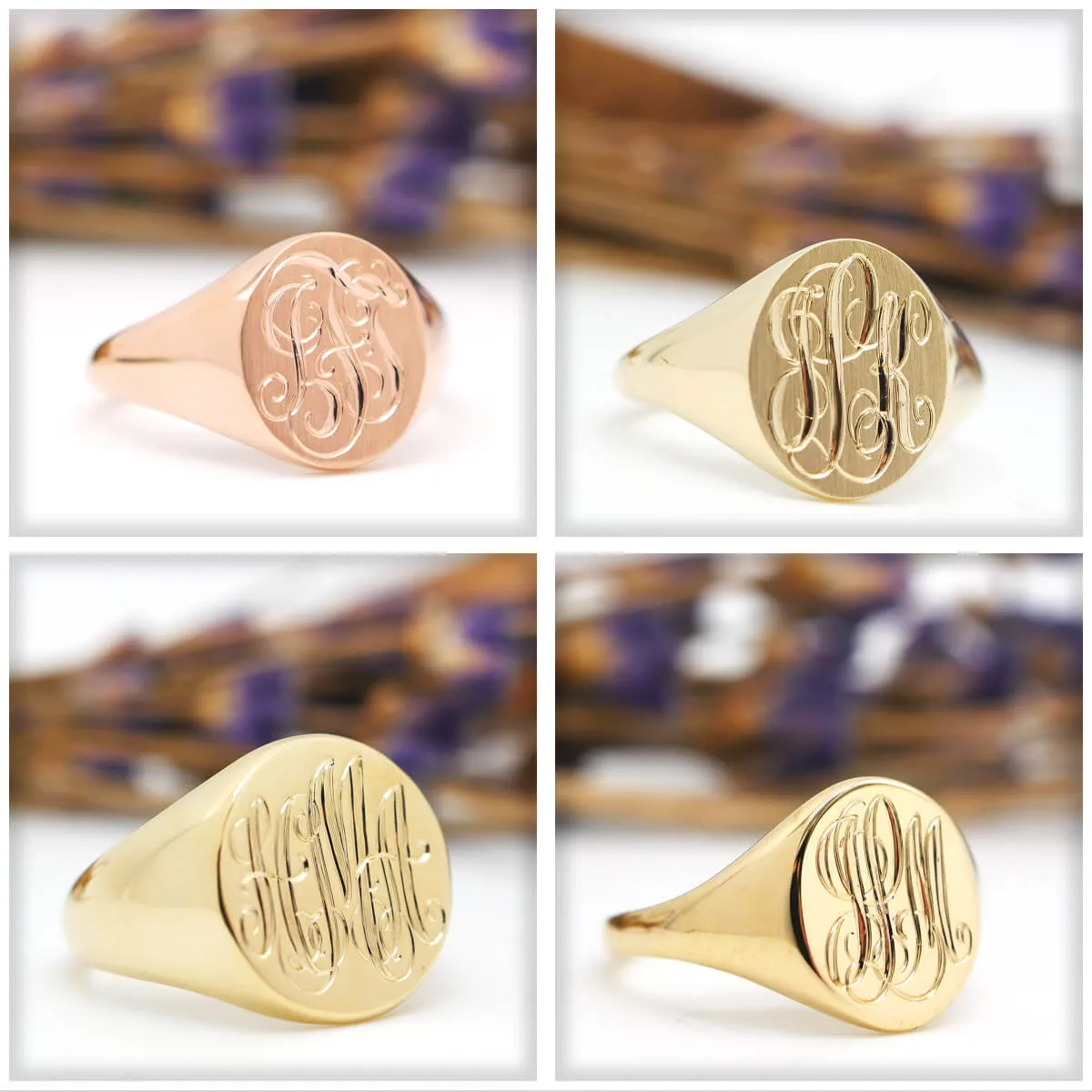 Men's Square Signet Ring - Extra Large - Hand Engraved Script Monogram