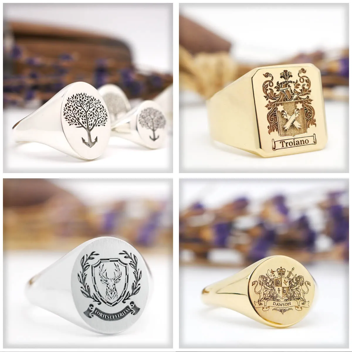 Men's Square Signet Ring - Large - Laser Engraved Family Crest / Logo