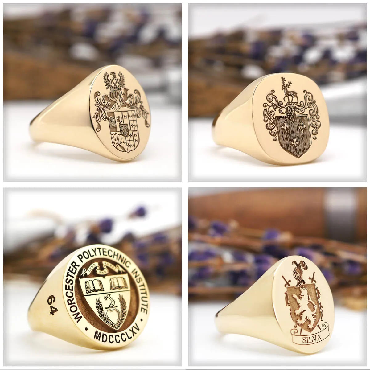 Men's Square Signet Ring - Large - Laser Engraved Family Crest / Logo