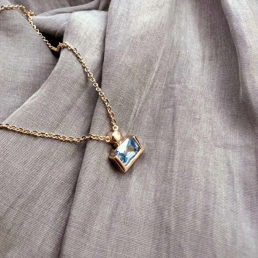 Minimalist Candy Aquamarine Perfume Bottle Necklace for Women