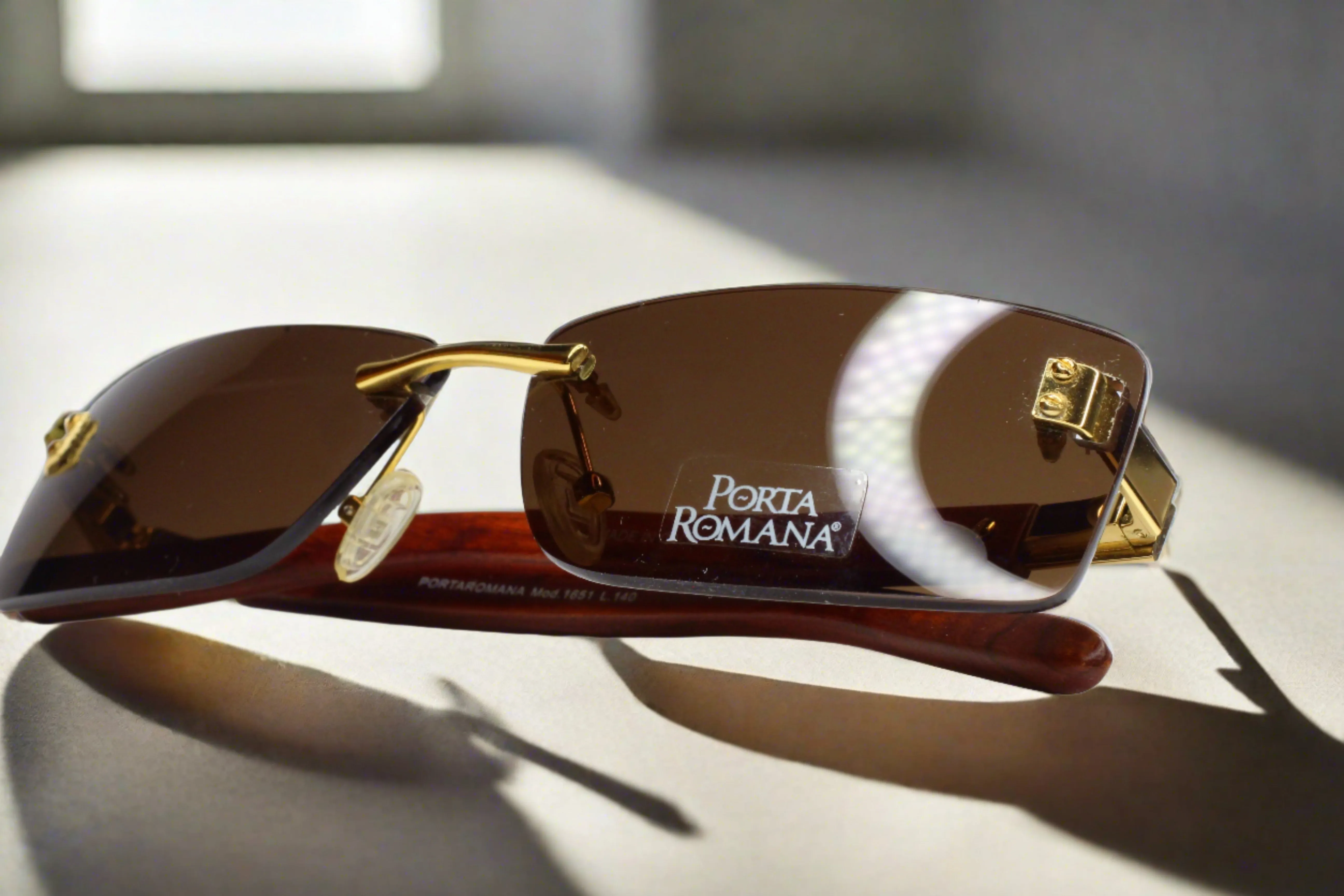 Porta Romana mod. 1651 Gold Wood Vintage Luxury Italy Sunglasses -Ma