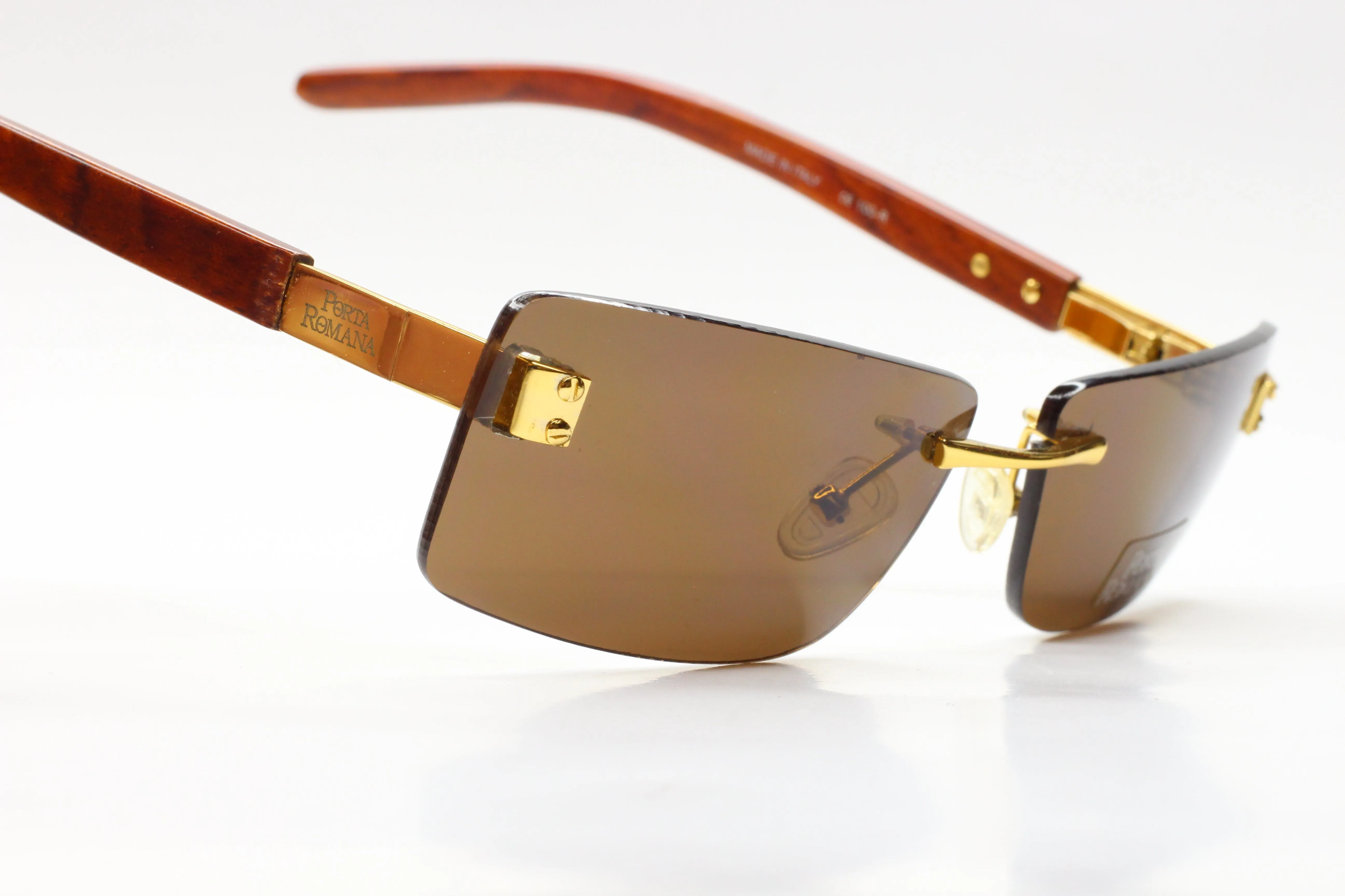 Porta Romana mod. 1651 Gold Wood Vintage Luxury Italy Sunglasses -Ma
