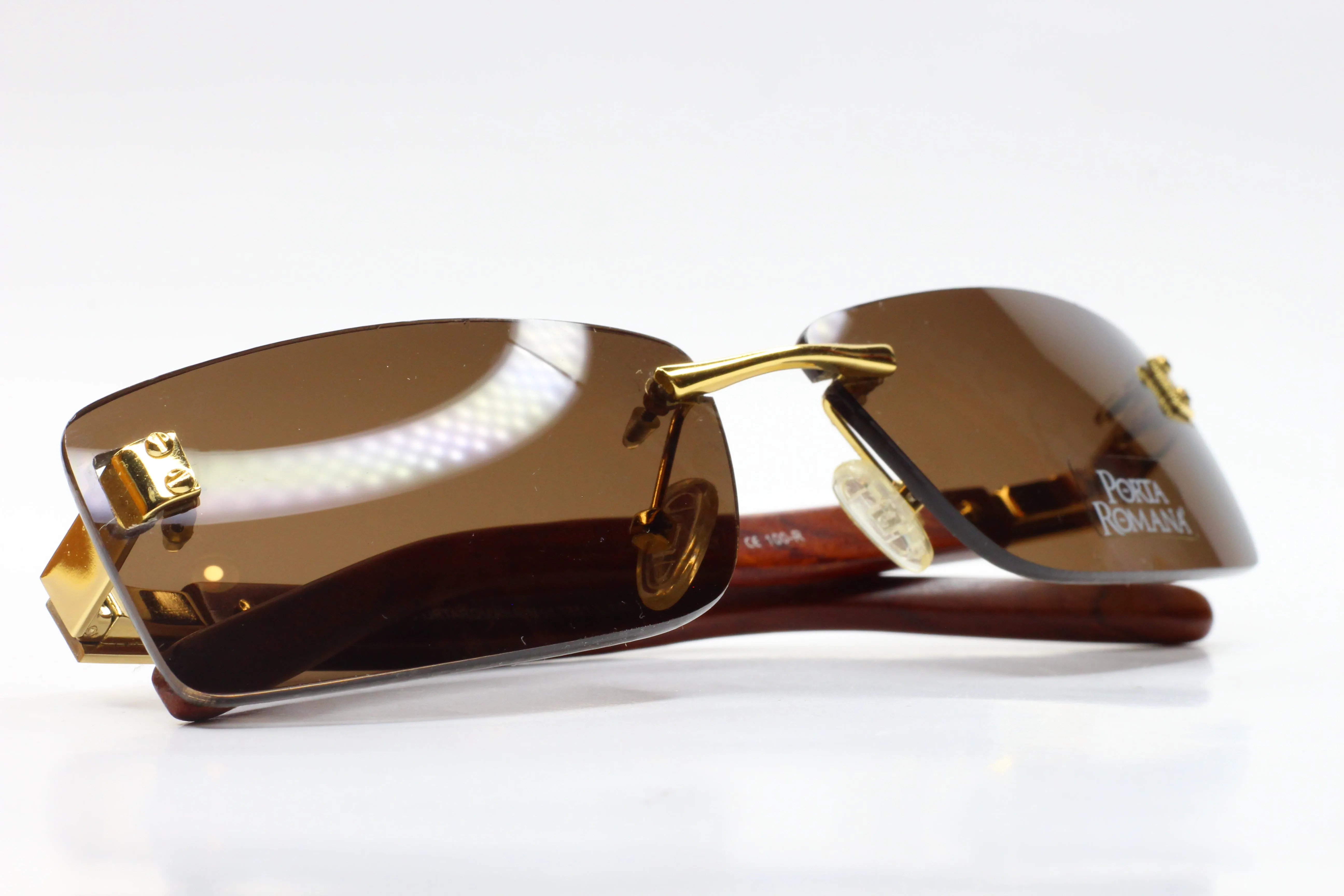 Porta Romana mod. 1651 Gold Wood Vintage Luxury Italy Sunglasses -Ma