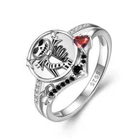 Skull Skeleton Circular Signet Split Shank Zircon Silver Ring